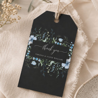 Étiquette de mariage à fleur sauvage bleue noire