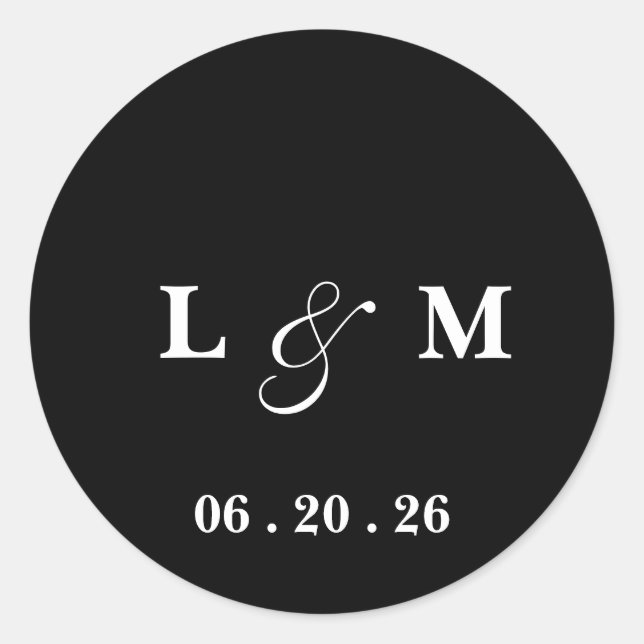 Étiquette de mariage à monogramme de date Classiqu (Devant)