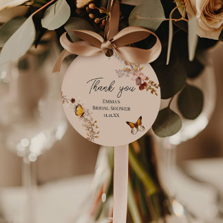 Étiquette de mariage automnal beige à motif de fle