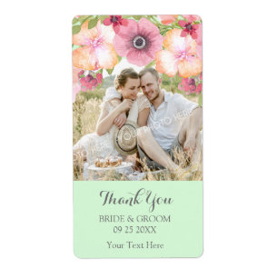 Étiquette de Mariage de photo couleur rose vert Mi