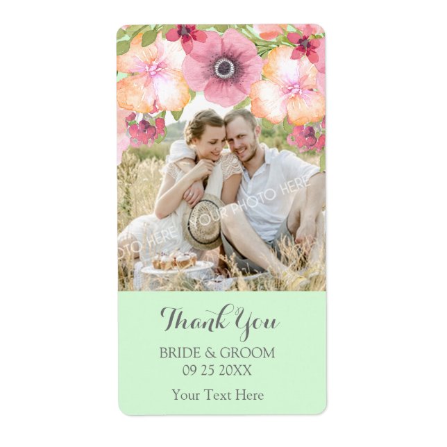 Étiquette de Mariage de photo couleur rose vert Mi (Devant)