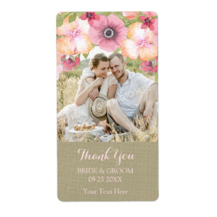 Étiquette de Mariage de photos florales rose Burla