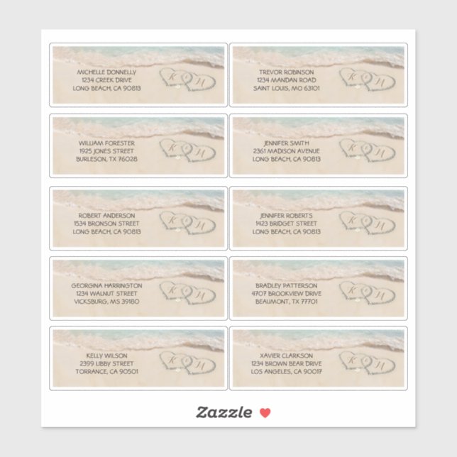 Étiquette de Mariage de plage Nom et adresse (Feuille)