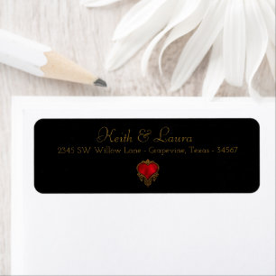 Étiquette de mariage élégante rouge noir or