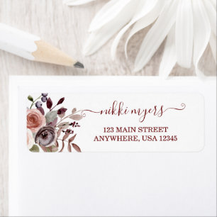 Étiquette de mariage floral automnal Bohème Bourgo