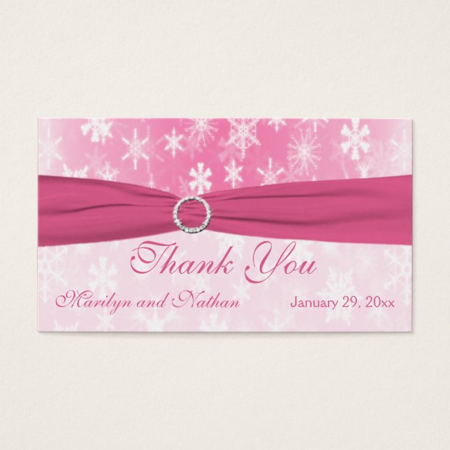 Étiquette de mariage rose et blanc Snowflakes Favo (Devant)