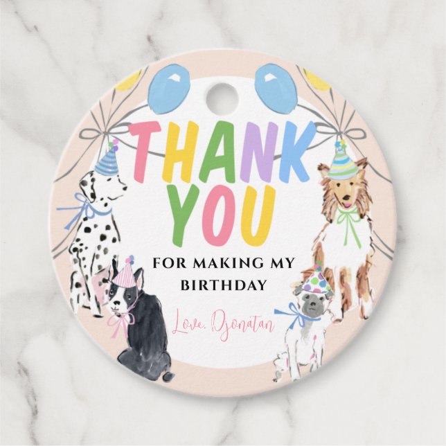 Étiquette de Merci de fête d'anniversaire de Pawty (Devant)