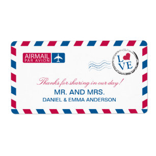 Étiquette de Merci de mariage d'amour de par avio