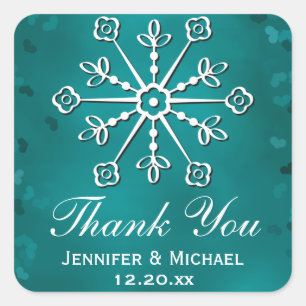 Étiquette de Merci turquoise de flocon de neige