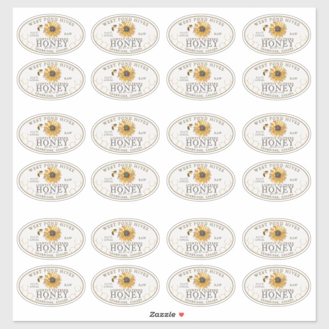 étiquette de miel 3 x 2 pouces tournesol et abeill (Feuille)