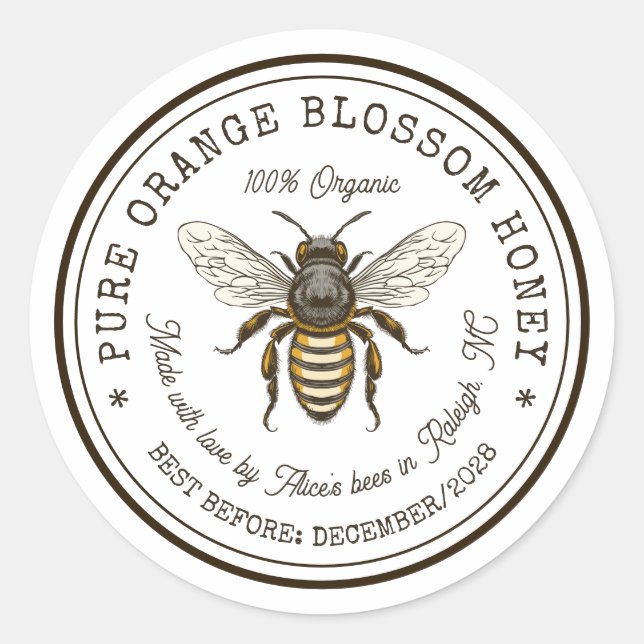 Étiquette de miel à fleurs d'orange avec abeille v (Devant)