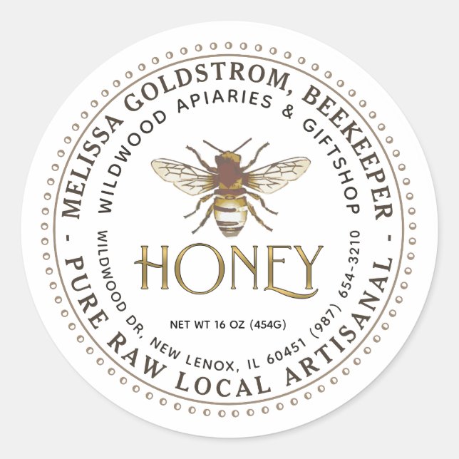 Étiquette de miel abeille sur Honeycomb Or métalli (Devant)