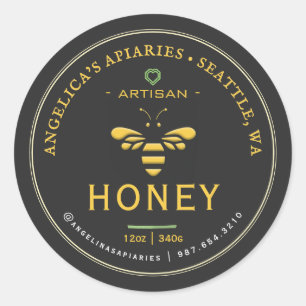 Étiquette de miel artistique avec abeille et coeur