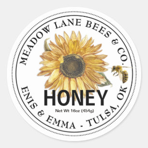 Étiquette de miel blanc avec tournesol et abeille