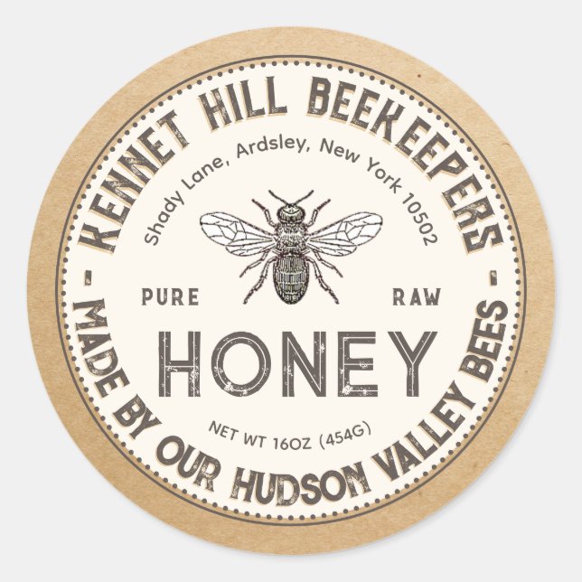 Étiquette de miel cru pur Kraft French Bee (Devant)