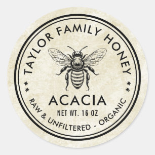 Étiquette de miel d'acacia avec abeille à miel et