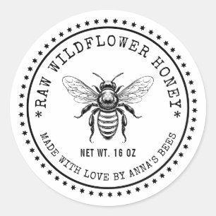 Étiquette de miel de fleur sauvage avec abeille de