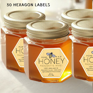 Étiquette de miel en forme d'hexagone avec abeille