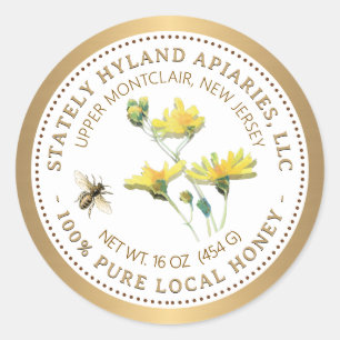 Étiquette de miel Fleur jaune Abeille et bordure d