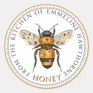 Étiquette de miel floral d'abeille mignonne