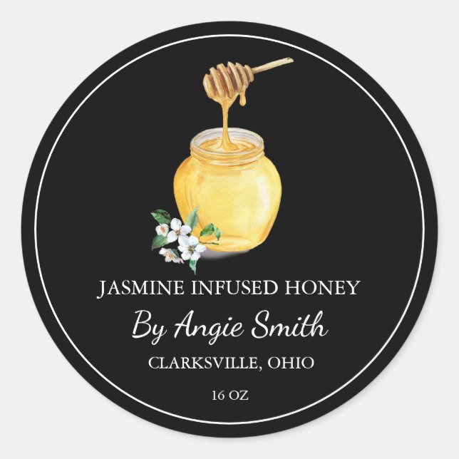 Étiquette de miel infusé de Jasmin simple (Devant)