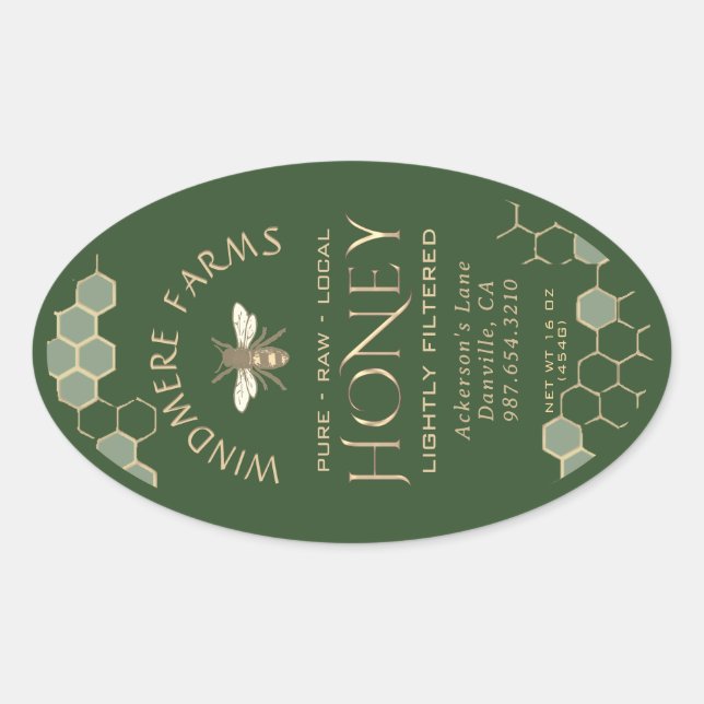 Étiquette de miel Queenline 16/32oz Bee Bee Green (Devant)