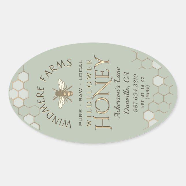Étiquette de miel Queenline 16/32oz Honeycomb Bee  (Devant)
