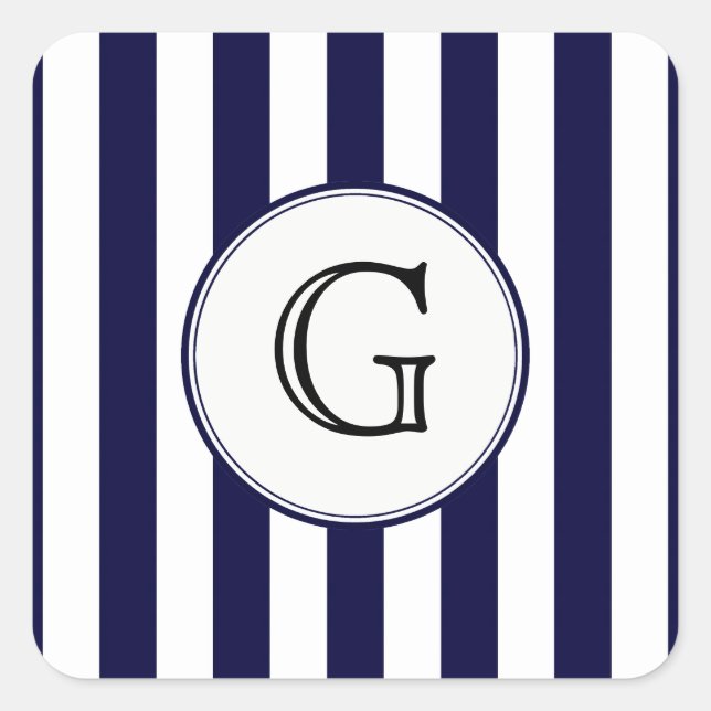 Étiquette de monogramme blanc bleu marine (Devant)