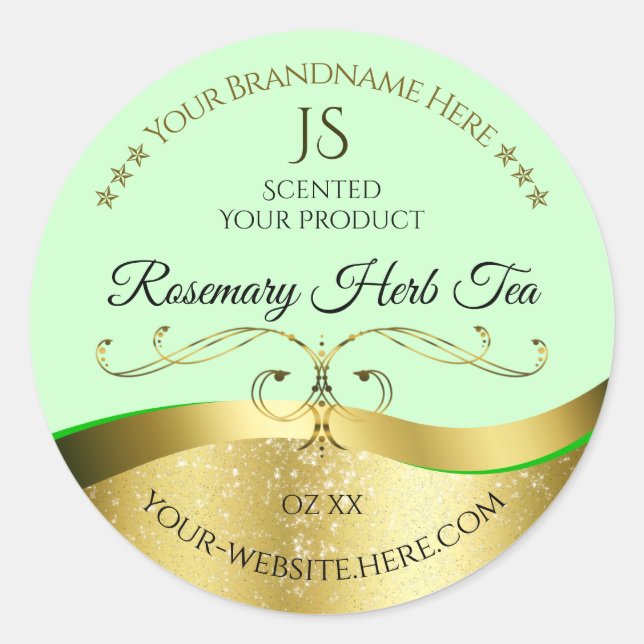 Étiquette de Monogramme vert clair Wavy Gold (Devant)