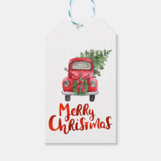 Étiquette de Noël, Camion rouge, Ferme, étiquette