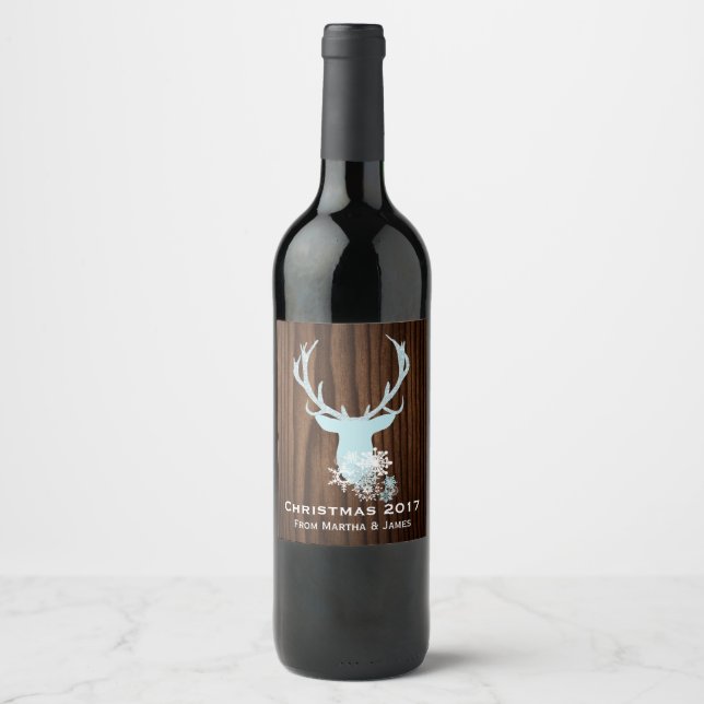 Étiquette de Noël de la Tête de Cerf bleu rustique (Devant)