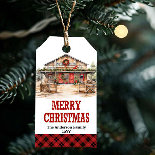 Étiquette de Noël de ranch country modifiable roug