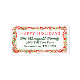 Étiquette de Noël Joyeuses Fêtes Rouge et Vert Fro