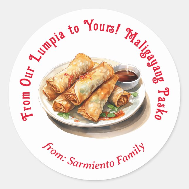 Étiquette de Noël Lumpia aux Philippines (Devant)