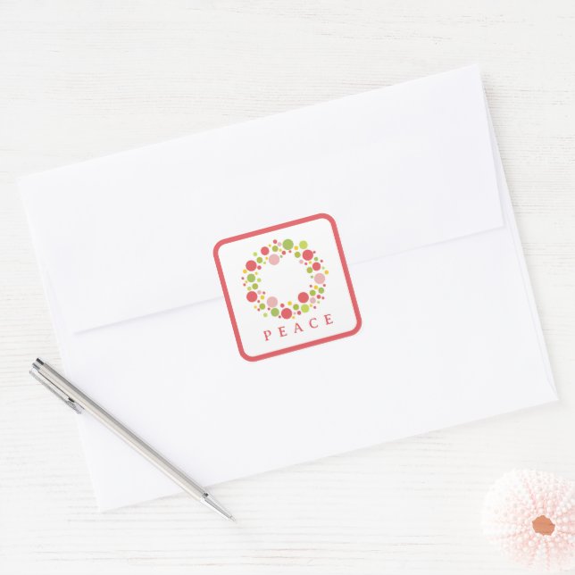 ÉTIQUETTE de Noël PAIX frontière rouge (Enveloppe)