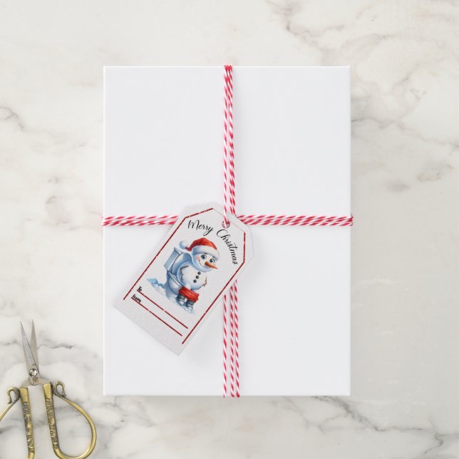 Étiquette de Noël Snowman en fête (Avec de la ficelle)