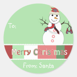 Étiquette de Noël Snowman Vert mais vous choisisse