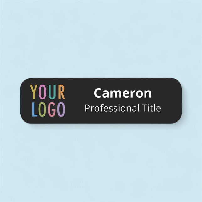 Étiquette de nom 3,5 pouces noir avec logo de la s (MISOOK 3.5 x 1 inch Black Rounded Corners Nametag with Logo)