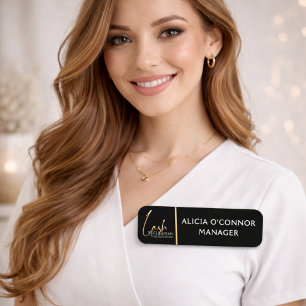 Étiquette de nom Black & Gold Beauty Badge de lu