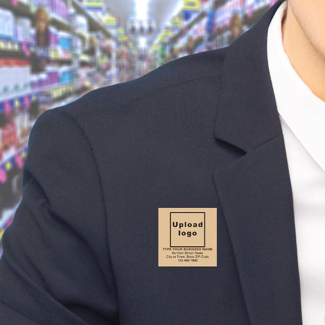 Étiquette de nom carré marron clair de marque comm (Build brand name awareness. Your business brand on light brown square name tag.)