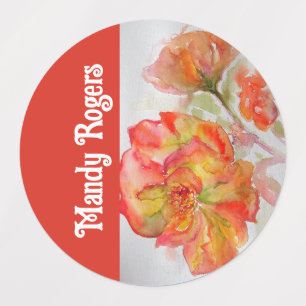 Étiquette de nom de femme aquarelle fleur rose rou