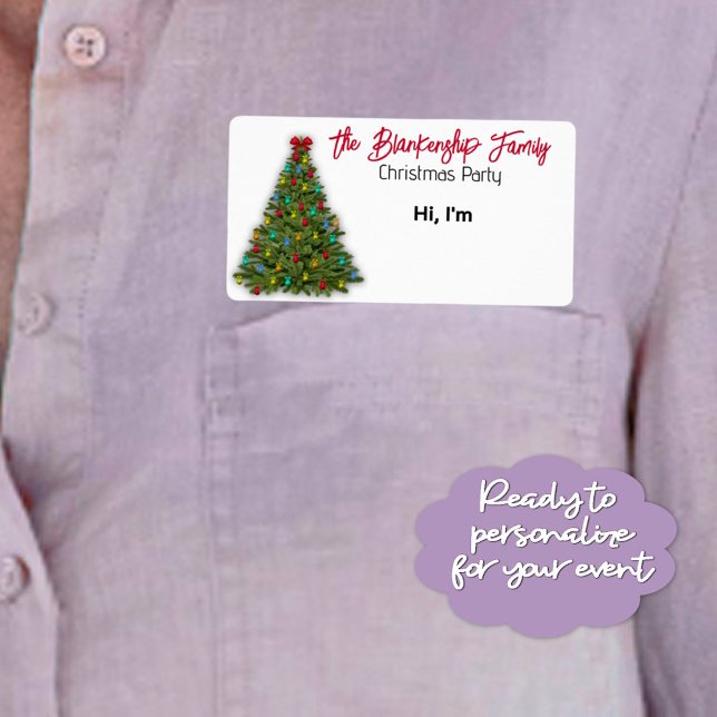 Étiquette de nom en papier de bordure d'arbre de N (Add a personalized Christmas party sticker name tag to help guests remember names during the event.)