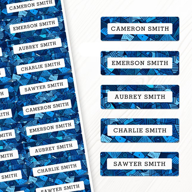 étiquette de nom étanche motif bleu Abstrait (Abstract blue pattern waterproof name label)