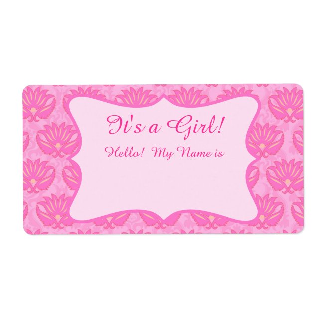 Étiquette de nom personnalisé Baby shower de fille (Devant)