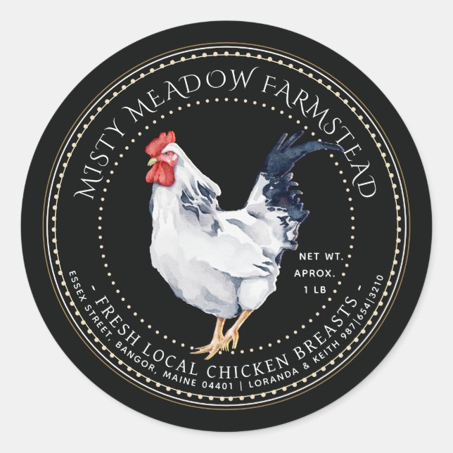 Étiquette de pièces de poulet Classy Rooster Farme (Devant)