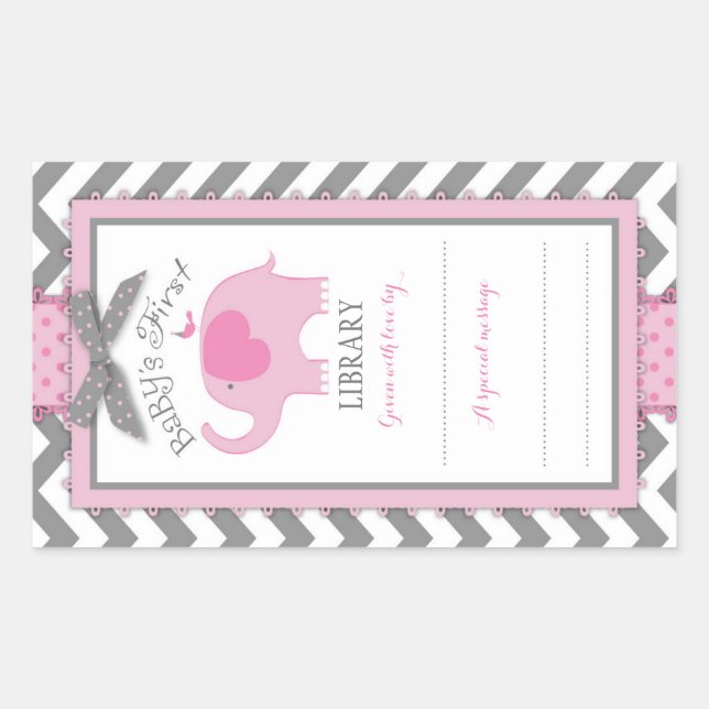 Étiquette de plaque de livre Chevron rose Eléphant (Devant)