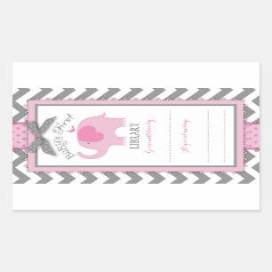 Étiquette de plaque de livre Chevron rose Eléphant