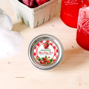 Étiquette de pot de confiture de fraise à carreaux