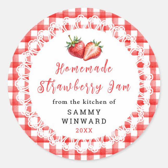 Étiquette de pot de confiture de fraises maison (Devant)