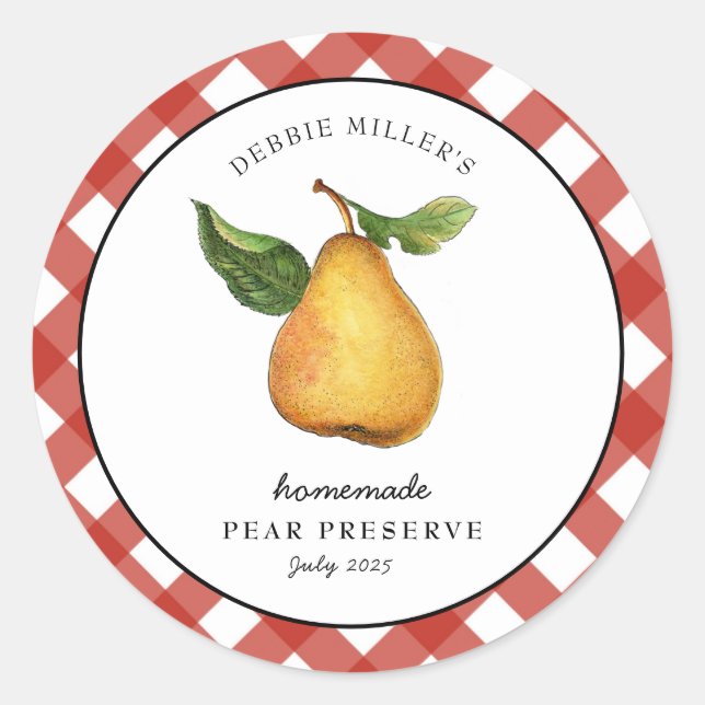 Étiquette de pot de conservation de poire maison  (Devant)